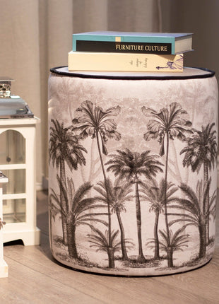 Okrągła pufa dekoracyjna, motyw palmy