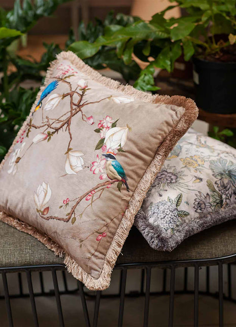 Poduszka dekoracyjna kwitnące drzewo, ptaki