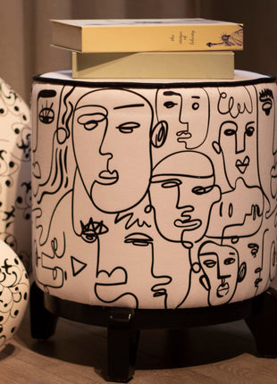 Okrągła pufa dekoracyjna, motyw sztuki