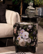 Okrągła pufa dekoracyjna, motyw kwiatowy - z nóżkami