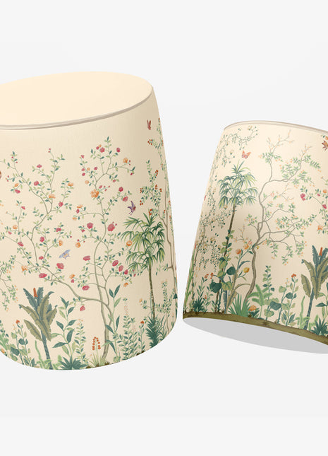 Okrągła pufa dekoracyjna, odcień kremowy, motyw roślinny