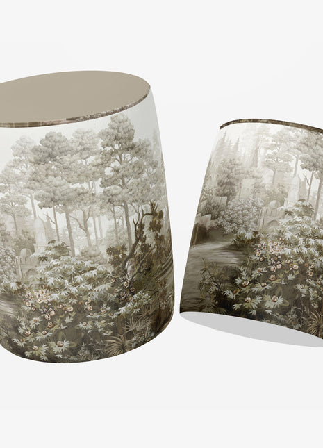 Okrągła pufa dekoracyjna, motyw drzew