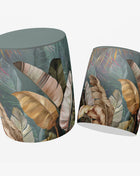 Okrągła pufa dekoracyjna, kolorowe liście tropikalne