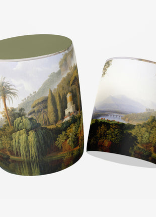 Okrągła pufa dekoracyjna, krajobraz