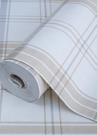 Beżowa tapeta w kratę Alfa 3714-1