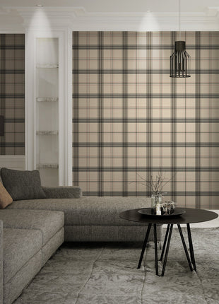 Beżowa tapeta w kratę  Alfa 3714-3