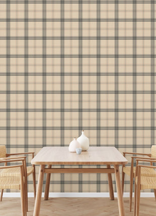 Beżowa tapeta w kratę  Alfa 3714-3