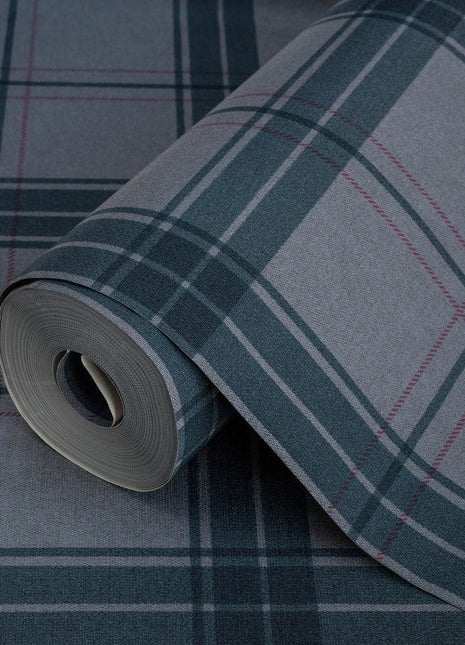 Ciemnobrązowa tapeta w kratę Alfa 3714-4