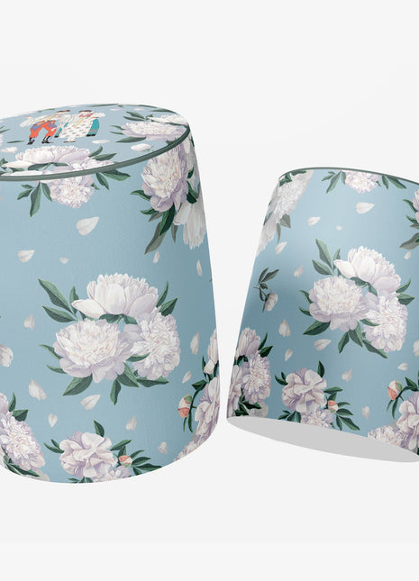 Okrągła pufa dekoracyjna, niebieska, motyw kwiatowy