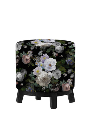 Okrągła pufa dekoracyjna, motyw kwiatowy - z nóżkami