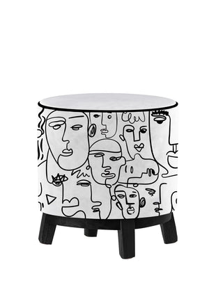 Okrągła pufa dekoracyjna, motyw sztuki