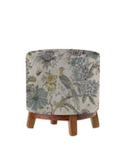 Okrągła pufa dekoracyjna, motyw kwiatów, ptaki