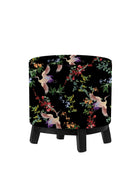 Okrągła pufa dekoracyjna, motyw kwiatów i ptaków