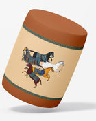 Okrągła pufa dekoracyjna, motyw koni