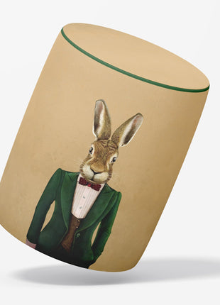 Okrągła pufa dekoracyjna, beżowa, motyw zająca