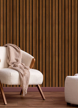 Brown grooved MDF wall panel, wood imitation - APM201