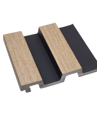 Beige and black PS grooved wall panel, wood imitation - APS101