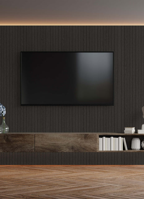 Dark gray PS grooved wall panel, wood imitation - APS106