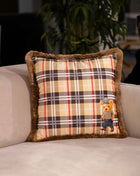 Checked decorative pillow with a teddy bear motif
