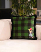 Checked decorative pillow with a teddy bear motif