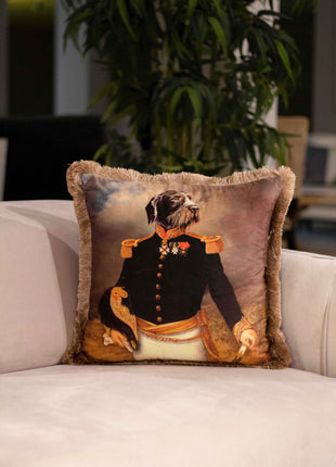 Decorative pillow, dog in uniform