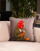 Decorative pillow, rooster in a green suit