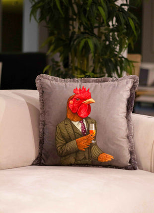 Decorative pillow, rooster in a green suit