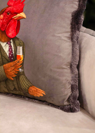 Decorative pillow, rooster in a green suit