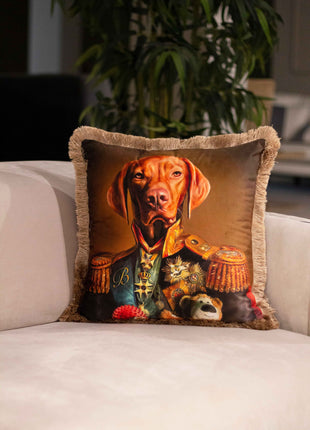 Decorative pillow, dog in uniform
