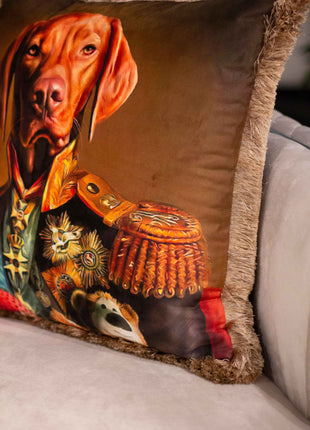 Decorative pillow, dog in uniform