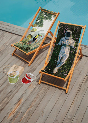 Deckchair, meadow motif, astronaut