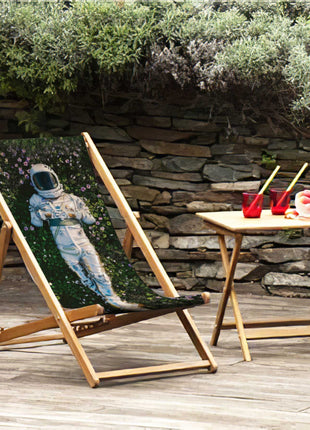 Deckchair, meadow motif, astronaut