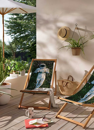 Deckchair, meadow motif, astronaut